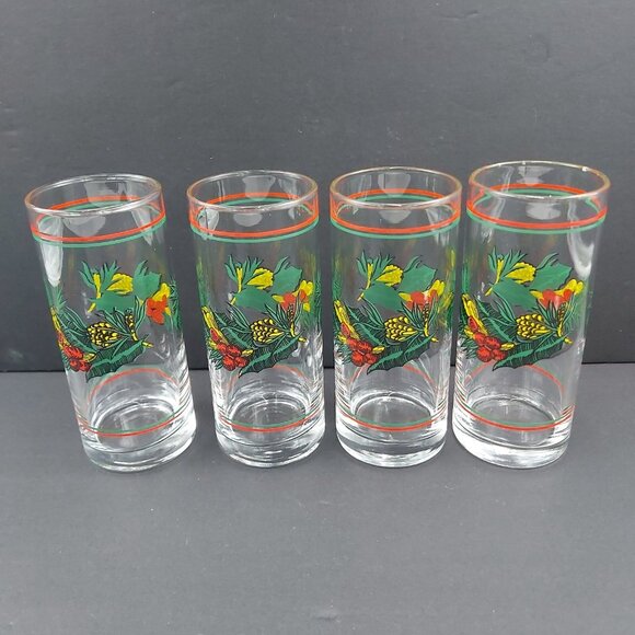 Libbey Cocktail Highball Glasses Christmas Holly Berries Pinecones-Tumblers VTG - Picture 8 of 12